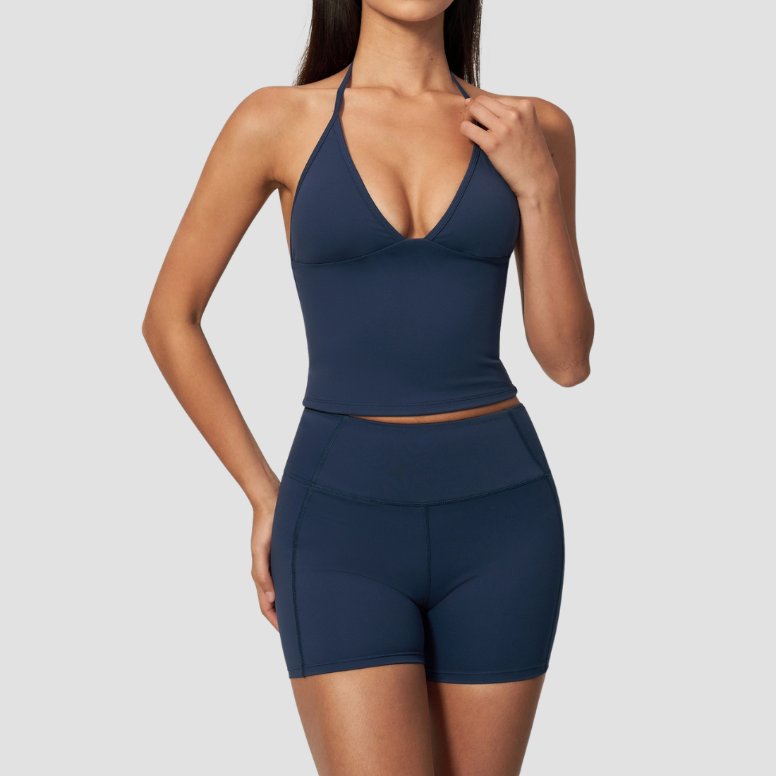 Wholesale Women's Deep-V Sleeveless Vest and High-waist Shorts Yoga Set
