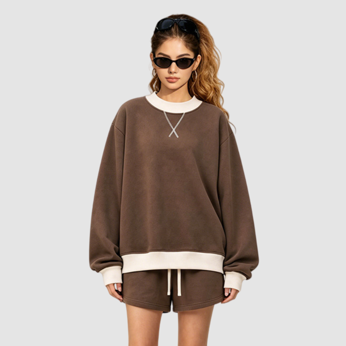 Wholesale Women’s Fleece-Lined Contrast Mock-Neck Sweatshirt