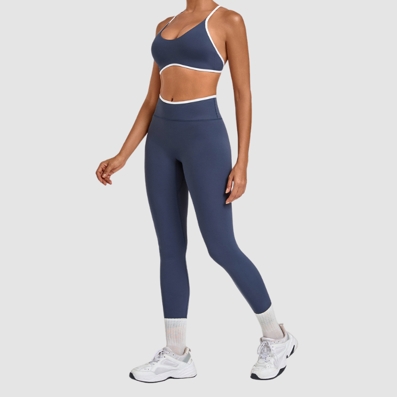 Wholesale Colorblock Piping Yoga Set Adjustable Strap Sports Bra & Leggings
