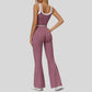 Two-piece contrasting sports tank top+port slightly flared pants 2-piece set