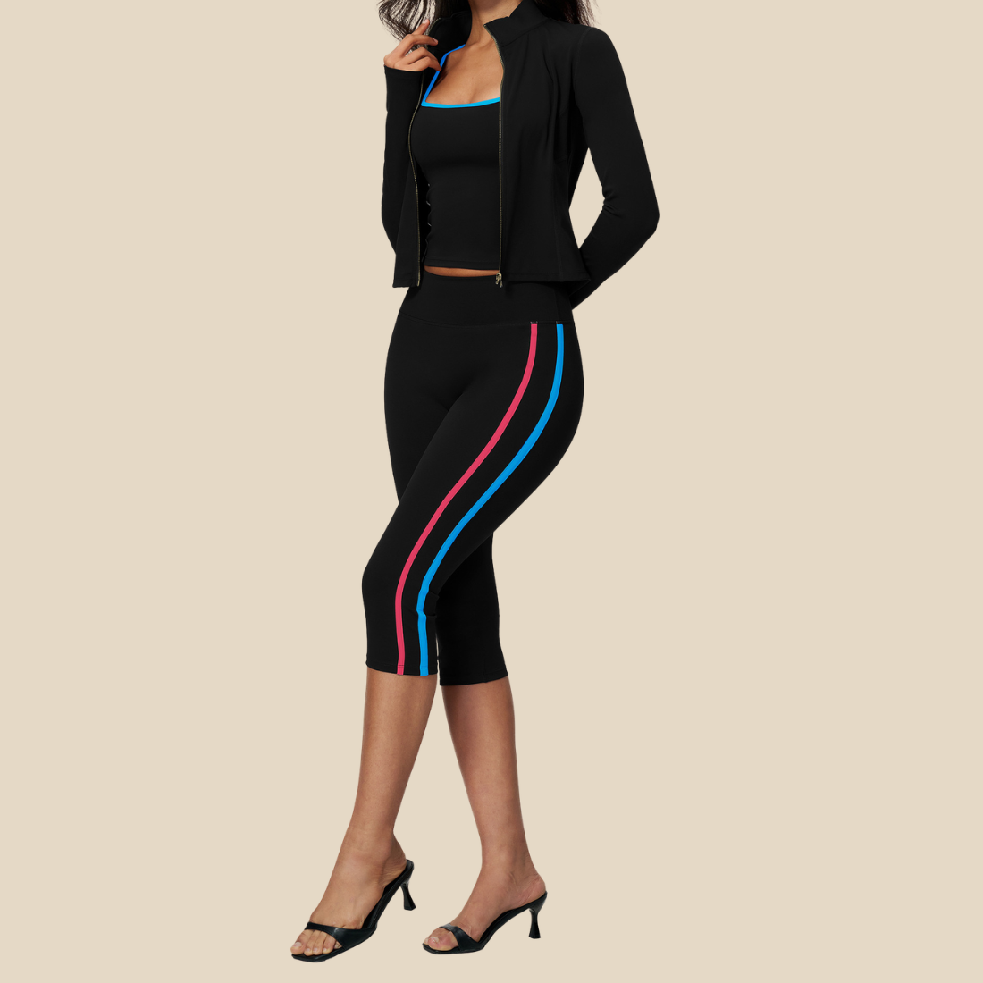 Wholesale Women's Padded Sports Vest, Cropped Pants & Jacket Yoga Set