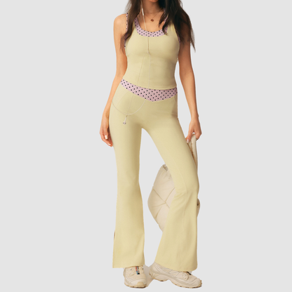 Wholesale Women's Polka Dot Pilates Set – Sleeveless Top & Flared Pants