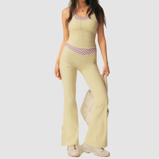 Wholesale Women's Polka Dot Pilates Set – Sleeveless Top & Flared Pants