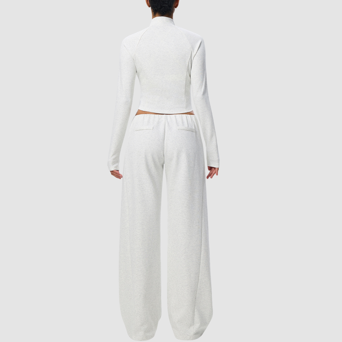 Wholesale Women's Activewear Cotton Stand-Collar Zip-Up Jacket & Wide-Leg Pants Warm Set