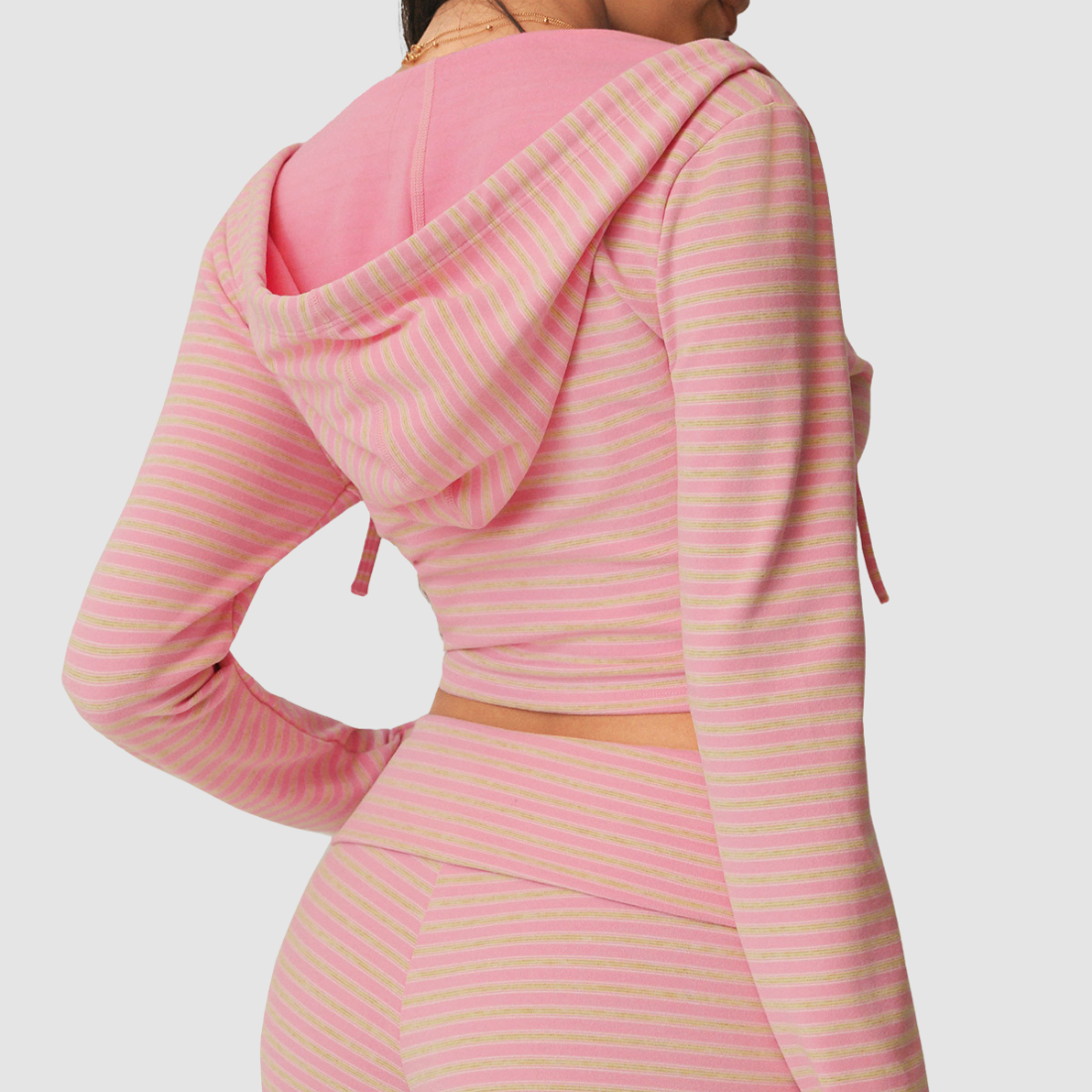 Wholesale Women's Zip Up Hoodie – Cropped Striped Jacket