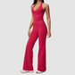 Wholesale Women's V-Neck Halter Sports Bra & Flare Pants Set – Seamless Ribbed Yoga Activewear