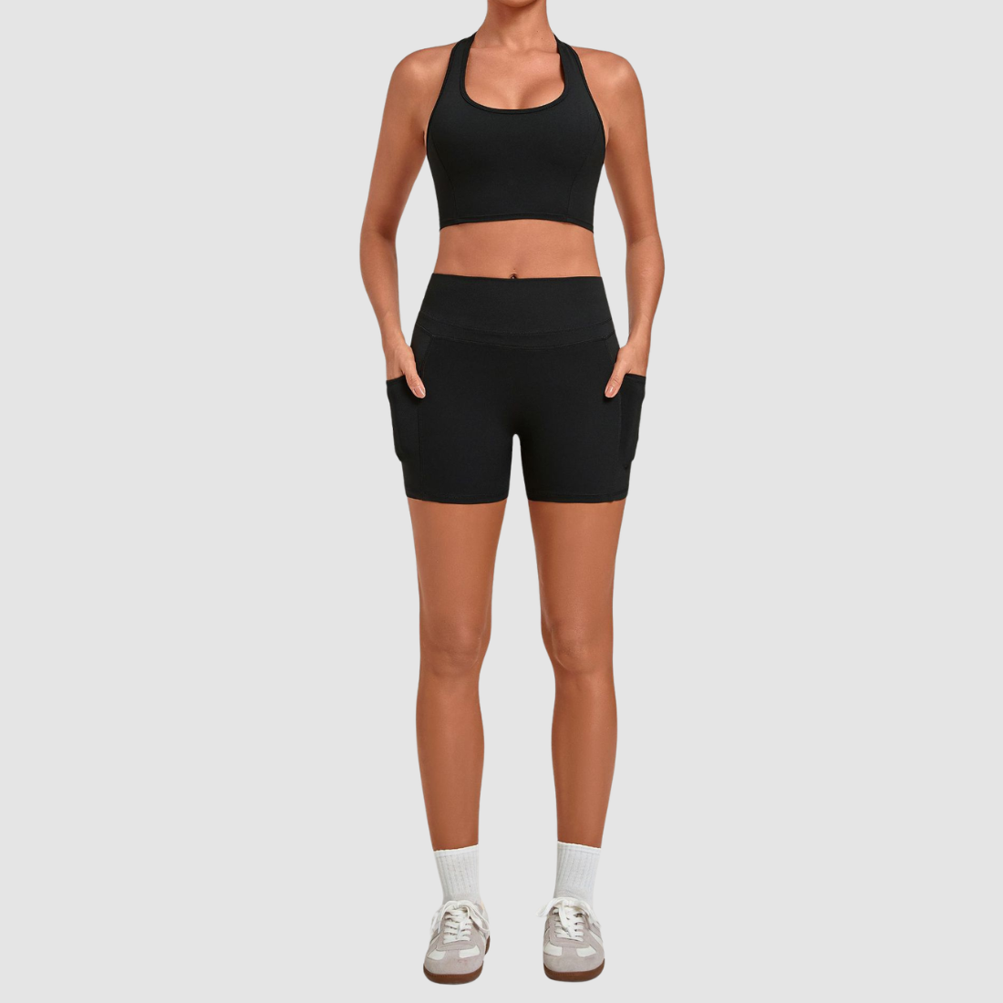 Wholesale Women’s Racerback Sports Bra & High-Waist Biker Shorts Yoga Set