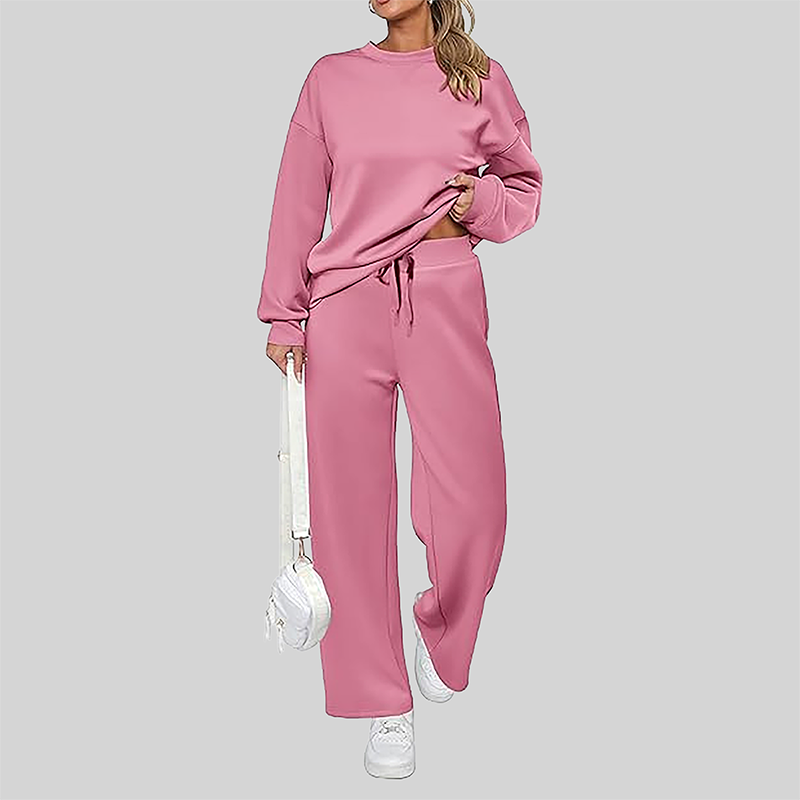 Wholesale Women's Long Sleeve Knit Sweatshirt & Wide-Leg Pants Set