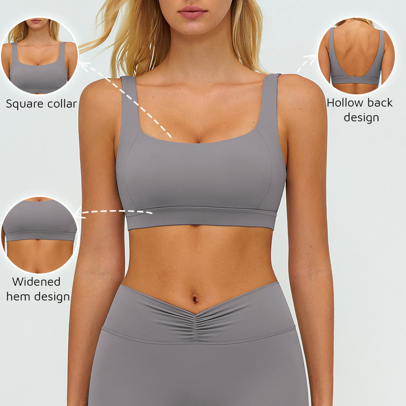 Wide-strap supportive sports bra