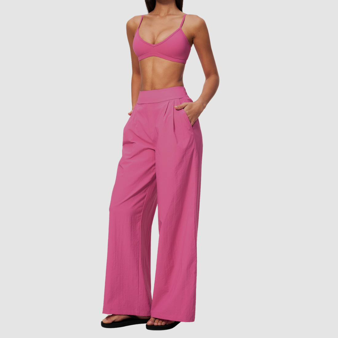 Wholesale Women's Brushed Cross-Back Bra & Wide-Leg Pants Yoga Set