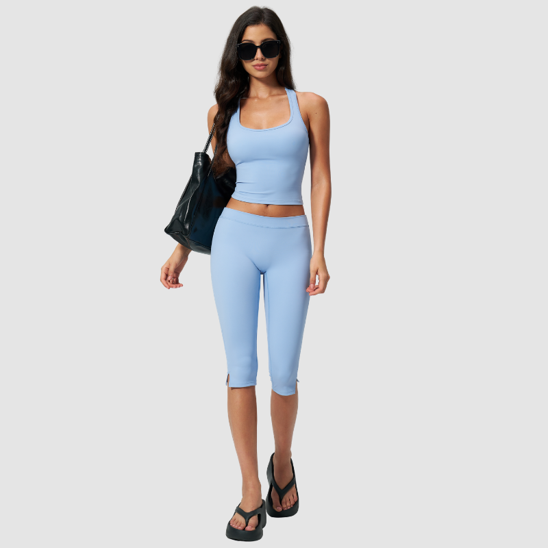 Wholesale Women's I-shape back Vest + Mid-Length Shorts Set - Butt-Lifting Yoga Gym Activewear