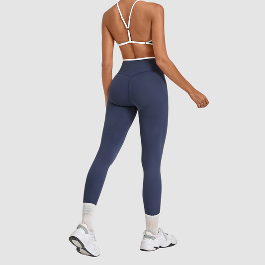 Wholesale Colorblock Piping Yoga Set Adjustable Strap Sports Bra & Leggings