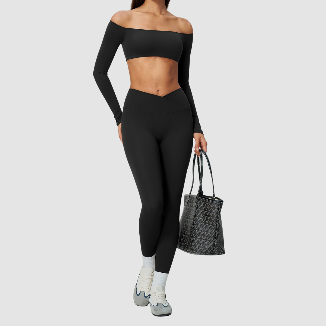Wholesale Women's One-Shoulder Long-Sleeve Top+Yoga Leggings Set