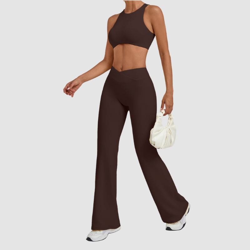Wholesale Women's Sleeveless Yoga Set – Tummy Control Butt-Lifting Flare Pants 1081+9089