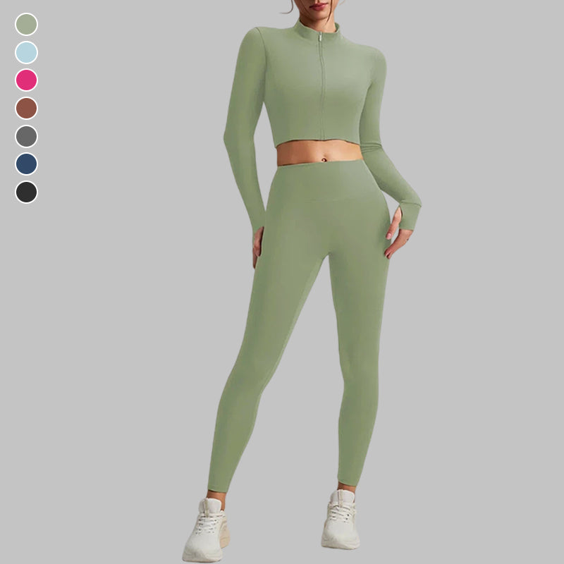 Square Neck Bra + Cropped Jacket + High-Waist Leggings 3-piece set