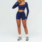 Slim-fitting long-sleeved top + tight-fitting athletic shorts 2-piece set