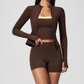 Wholesale 3-Piece Yoga Set – Cardigan Jacket & Bra & Shorts Fitness Outfit