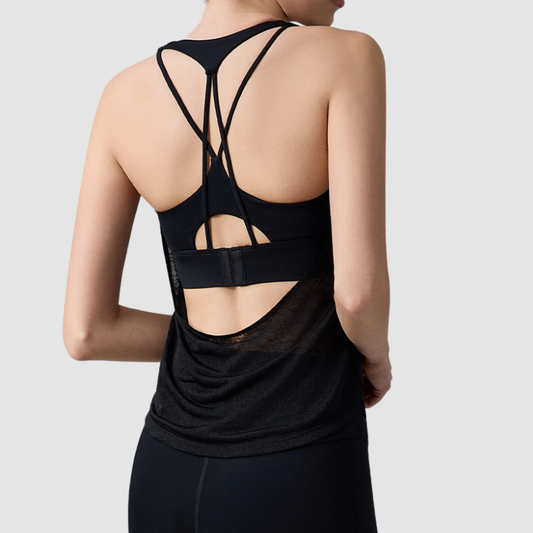 Wholesale Women's Open-Back Yoga Vest – Faux Two-Piece Halter Sports Top with Built-in Bra