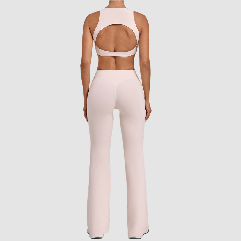 Wholesale Women's Sleeveless Yoga Set – Tummy Control Butt-Lifting Flare Pants 1081+9089