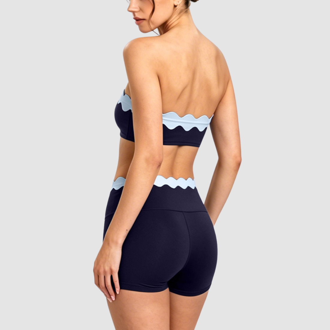 Women's Activewear Padded Color-Block Sports Bra & High-Waist Shorts Yoga Set