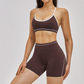 Wholesale Color Block Naked Yoga Halter Bra+Tight Shorts 2-Piece Set