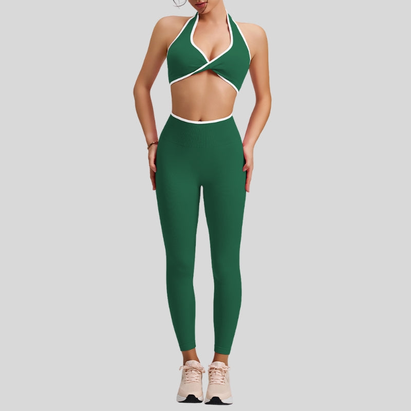 Color-Block Twist Front Bra + Matching Leggings