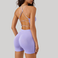 Crossover spaghetti strap bra & shorts sport sets