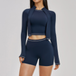 Color blocked Sports jacket+Sport vest+Tight shorts Running fitness 3-piece set