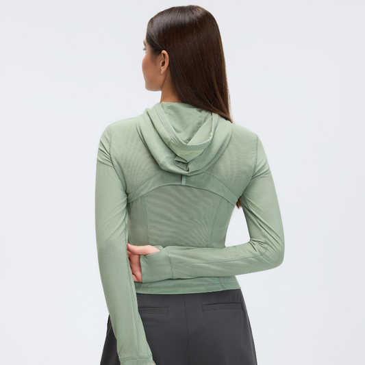 Wholesale mesh hooded yoga jacket | Wonderxfans bulk activewear