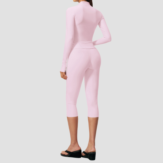 Wholesale Women Slimming Zipper Fitness High Waist Tummy Control Yoga Sports Three-Piece Set