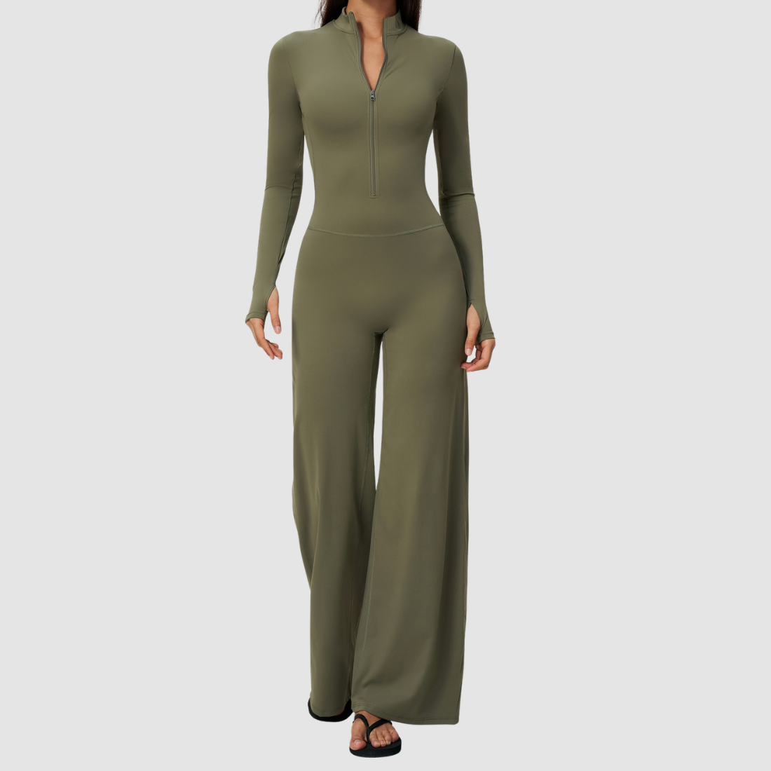 Wholesale Women's Zip-UP Long-Sleeve Wide-leg Yoga Overalls Bodysuit