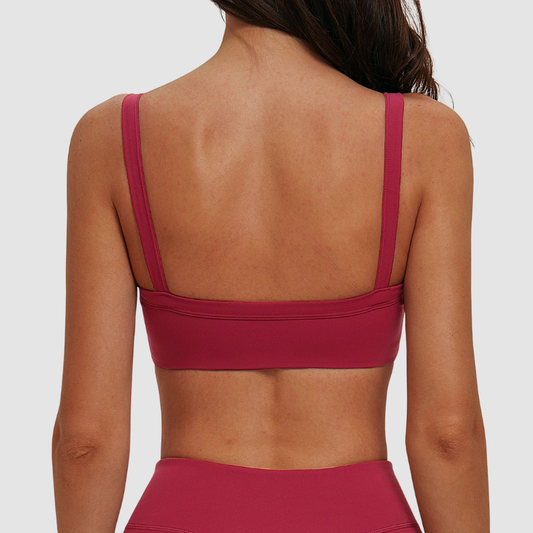 Wholesale Brushed Double-Strap Sports Bra – Open-Back Seam-Detail Yoga Bra with Chest Pad
