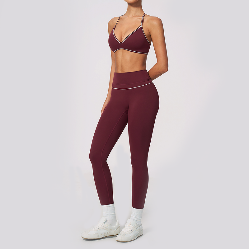 Wholesale Women's Brushed Yoga Set: V-Neck Bra & Leggings – Colorblock Tummy Control