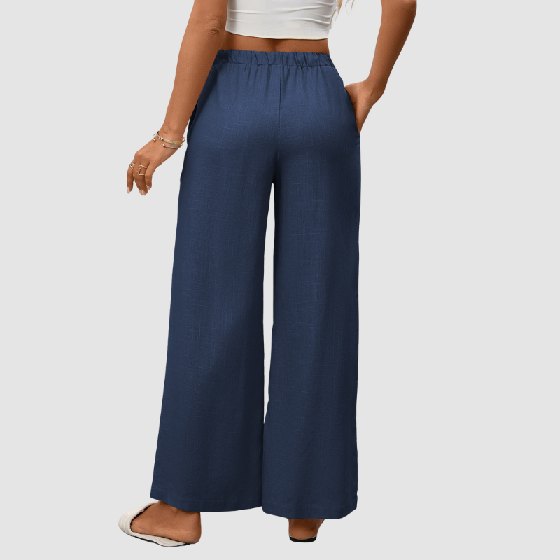 Wholesale solid color high-waisted cotton and linen wide-leg pants