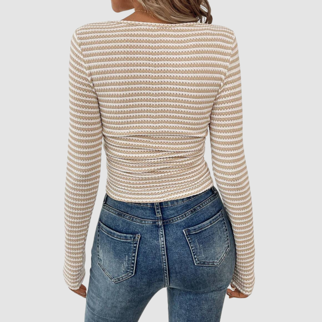 Wholesale Women's Long-Sleeve Top Square-Neck Color-Block Knit Top