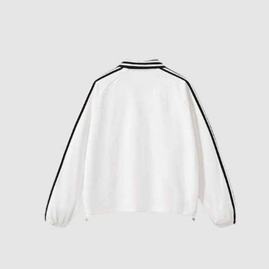 Wholesale Men's Striped Cotton Polo-Collar Sweatshirt