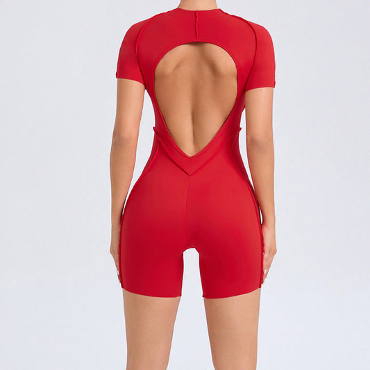 Short-sleeved backless leggings bodysuit