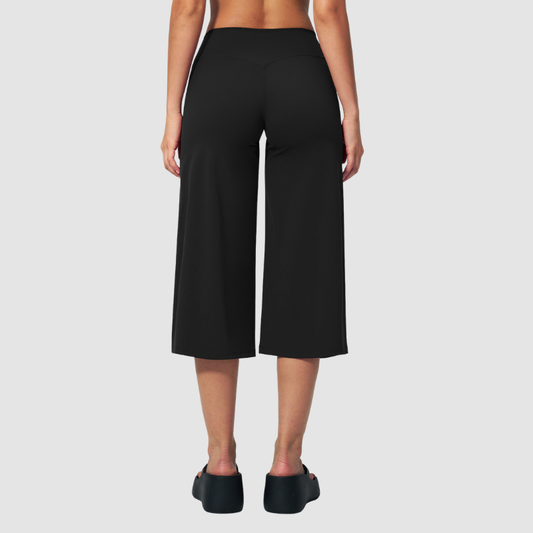 Wholesale Women's High-Waist Brushed Cropped Yoga Pants – Loose Wide-Leg Mid-Length Fitness Pants