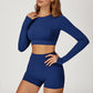 Round-neck long-sleeve high-waist fitted top+High-waist shorts 2-PIECE SET