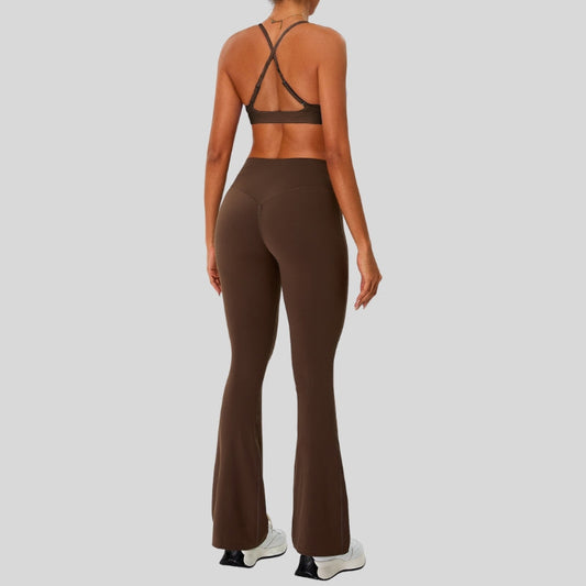 Wholesale Strap sports bra+High-waisted flared pants | Wonderxfans bulk activewear
