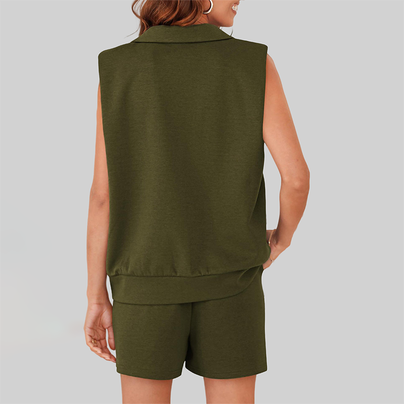 Wholesale Sleeveless V-Neck Tank & Shorts Set – Casual Athleisure 2-Piece with Pockets