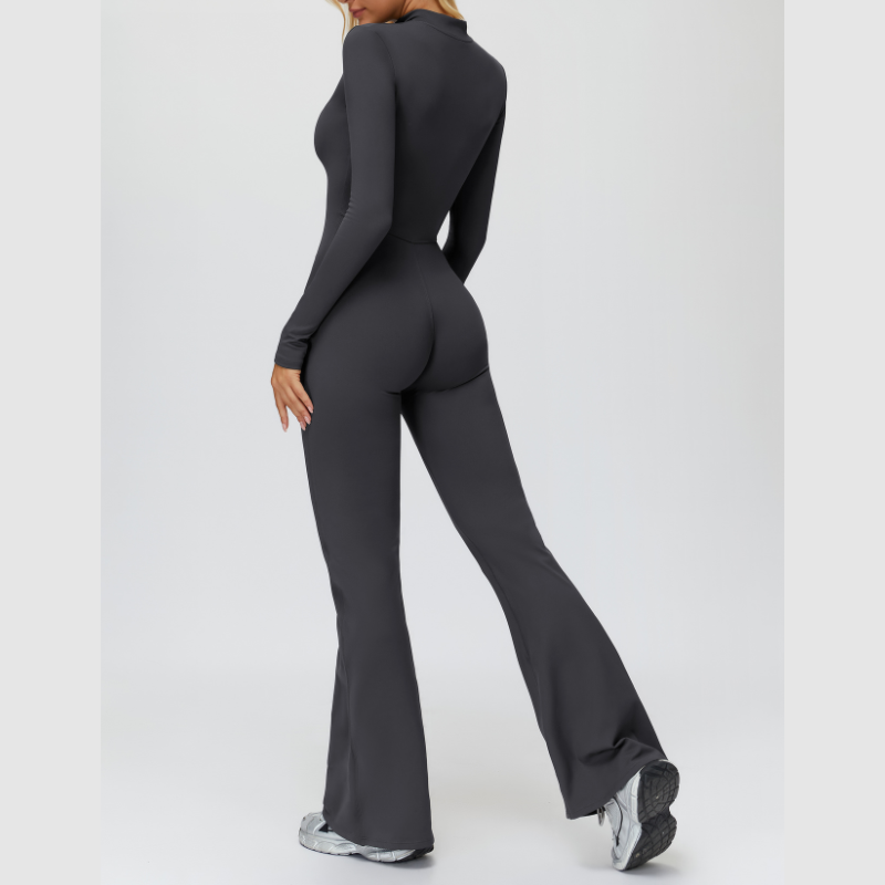 Stand-up collar+half-zip sports jumpsuit