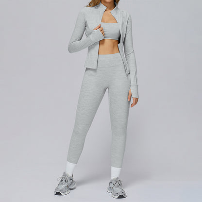 sports jacket+SPORTS BRA + HIGH WAIST LEGGINGS 3-PIECE SET