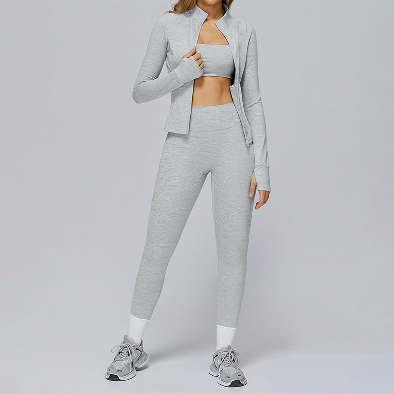 sports jacket+SPORTS BRA + HIGH WAIST LEGGINGS 3-PIECE SET