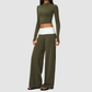Wholesale Women’s Stand-Collar Zip Jacket & Flared Yoga Pants Set