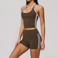 Wholesale Women's Bare-Feel Color-Block Tank Top & Shorts Set