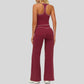 Contrasting racerback tank top+ High-waisted wide-leg pants 2-piece set