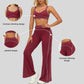 Contrasting bra with removable bra pads+High-waisted wide-leg pants 2-piece set