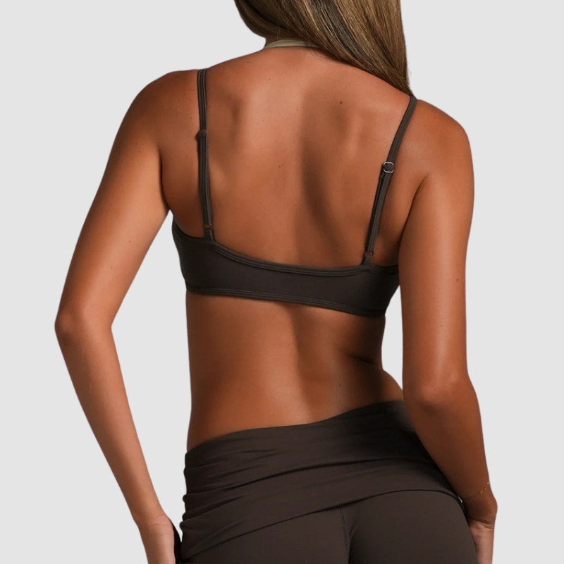 Wholesale Women's Halter Neck Faux Two-Piece Sports Bra with Adjustable Straps (30 days pre-sale)