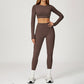 Round-neck long-sleeve high-waist fitted top+HIGH WAIST LEGGINGS 2-PIECE SET